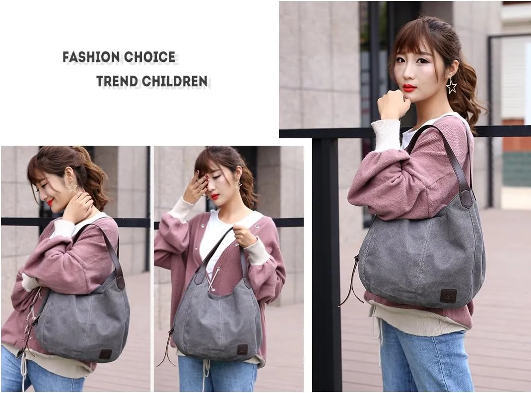 Women Canvas Shoulder Bag Fashion Cotton Canvas Handbags Shoulder Hobo Bags Totes Purses