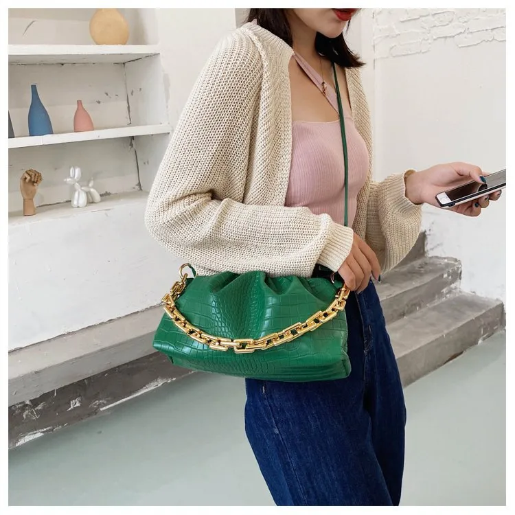 Women Cloud Underarm Shoulder Bag Pleated Baguette Pouch Totes Handbag