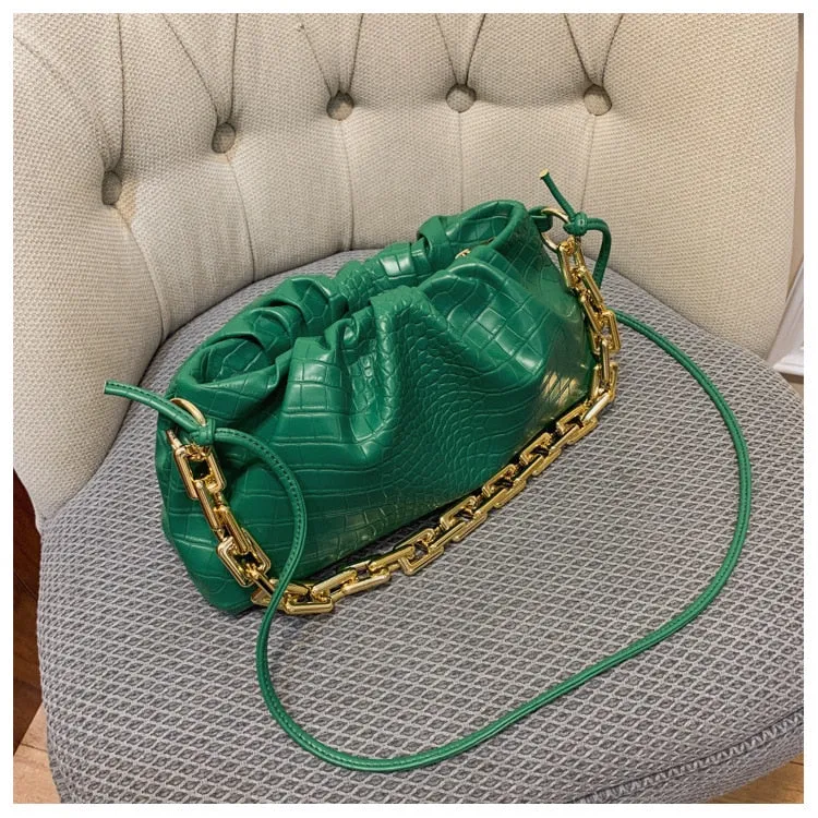 Women Cloud Underarm Shoulder Bag Pleated Baguette Pouch Totes Handbag