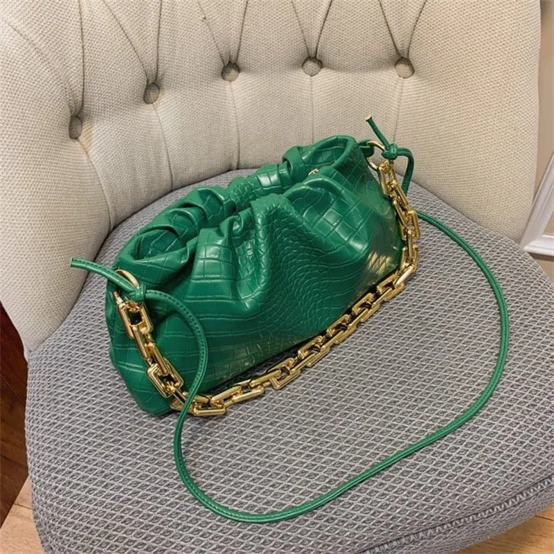 Women Cloud Underarm Shoulder Bag Pleated Baguette Pouch Totes Handbag