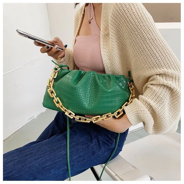 Women Cloud Underarm Shoulder Bag Pleated Baguette Pouch Totes Handbag