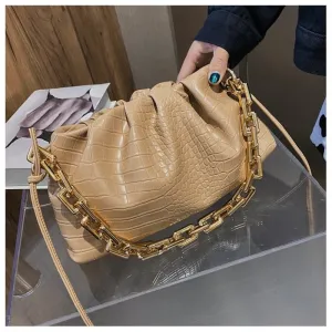 Women Cloud Underarm Shoulder Bag Pleated Baguette Pouch Totes Handbag