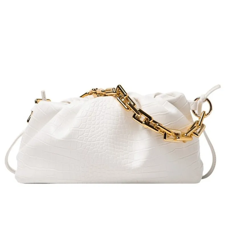 Women Cloud Underarm Shoulder Bag Pleated Baguette Pouch Totes Handbag