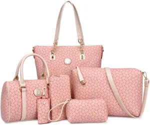 Women Handbag Set 6 Pcs PU Leather Tote Purse Set Multi-purpose Classic Shoulder Bag