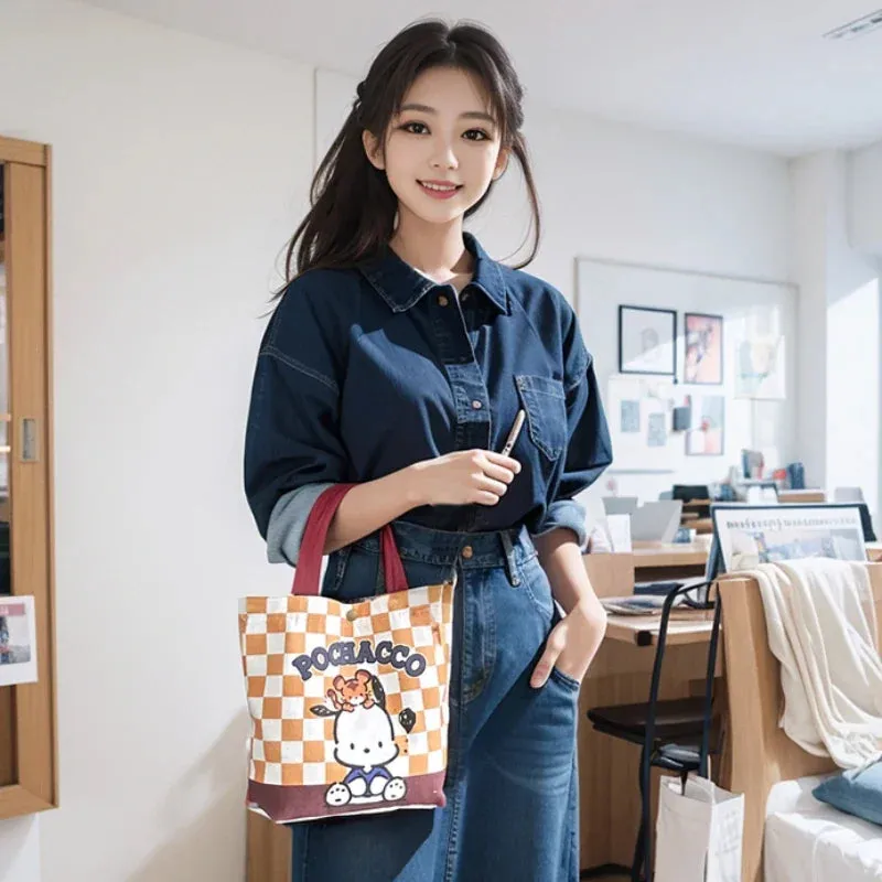 Women Hello Kitty Shoulder Tote Bags Sanrio Cartoon Canvas Hand Bags