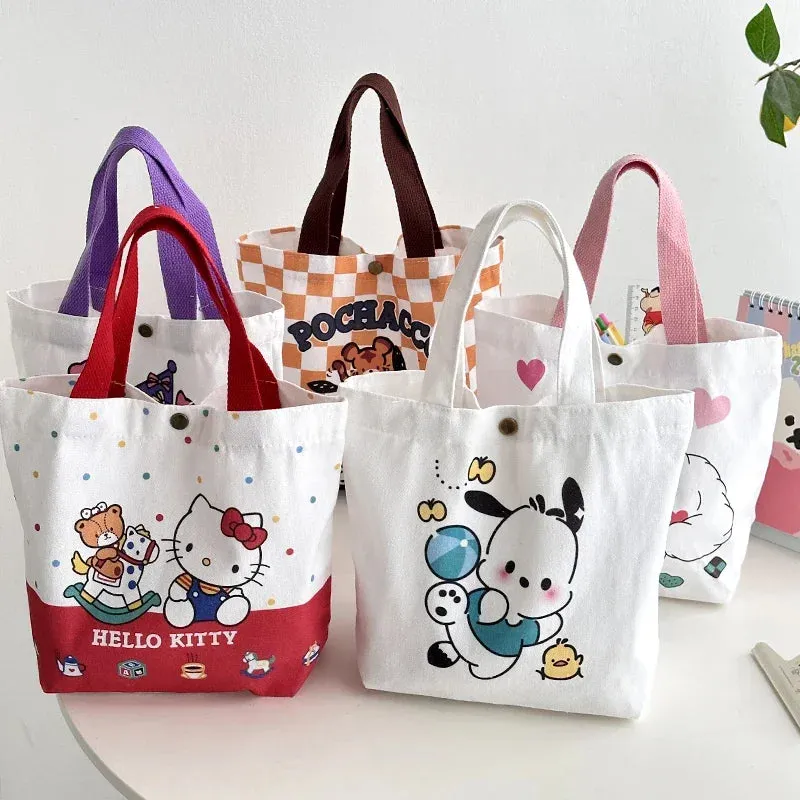 Women Hello Kitty Shoulder Tote Bags Sanrio Cartoon Canvas Hand Bags