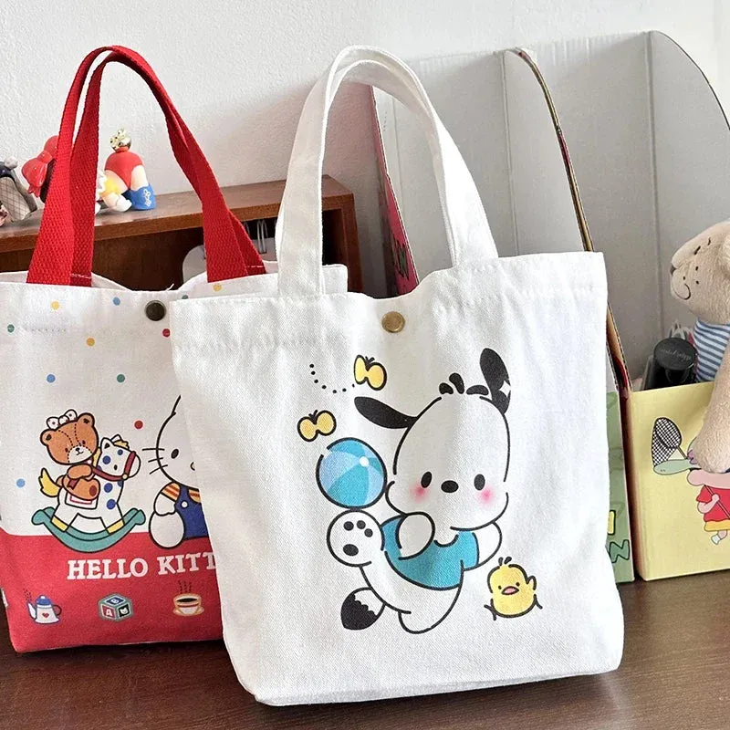 Women Hello Kitty Shoulder Tote Bags Sanrio Cartoon Canvas Hand Bags