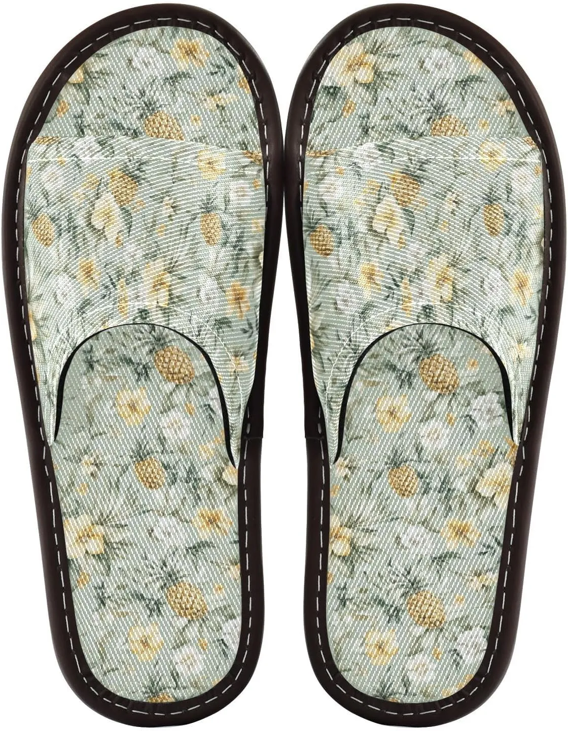 Women Men House Slippers Open Toes Travel Shoes Tropical Flowers Pineapple for Bathroom Pool Hotel Spa Beach