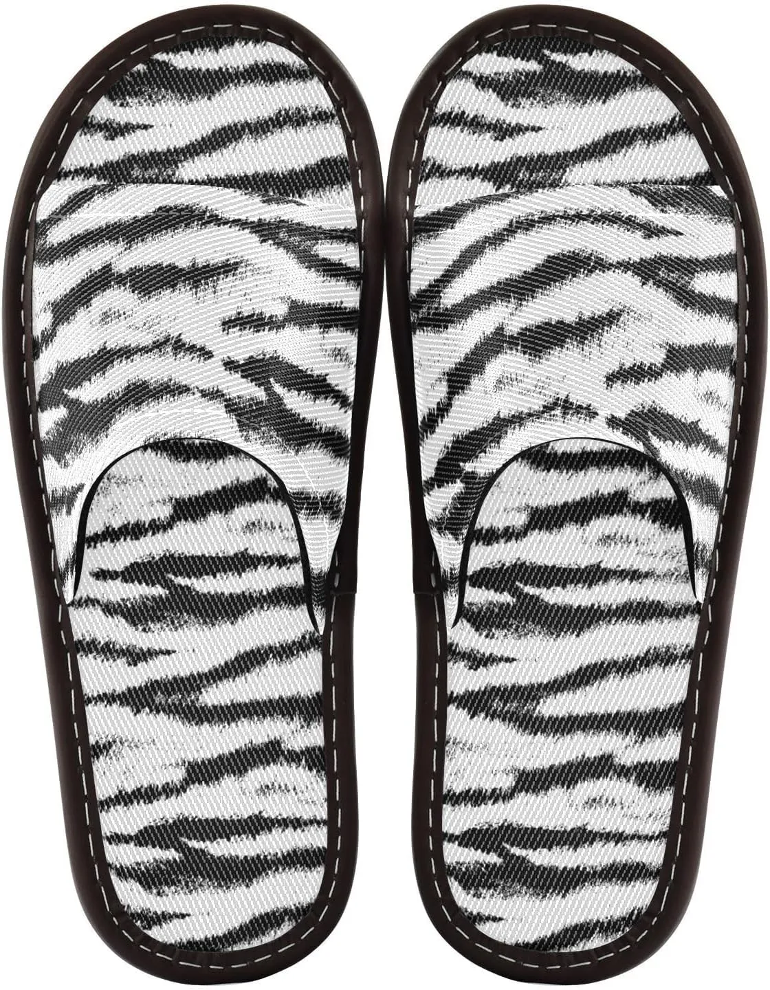 Women Men House Slippers Open Toes Travel Shoes Zebra Print for Bathroom Pool Hotel Spa Beach