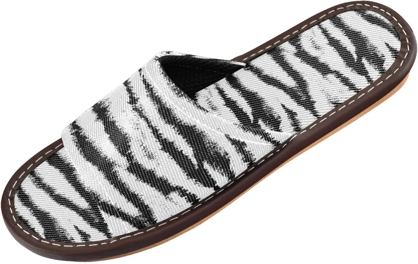 Women Men House Slippers Open Toes Travel Shoes Zebra Print for Bathroom Pool Hotel Spa Beach