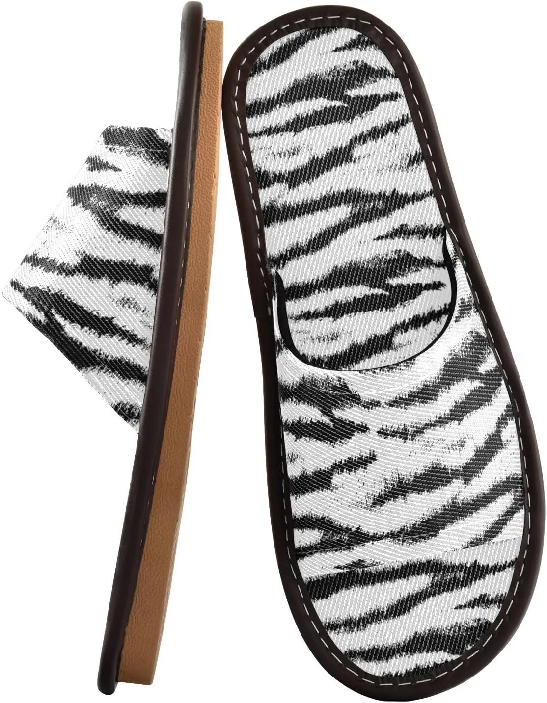 Women Men House Slippers Open Toes Travel Shoes Zebra Print for Bathroom Pool Hotel Spa Beach