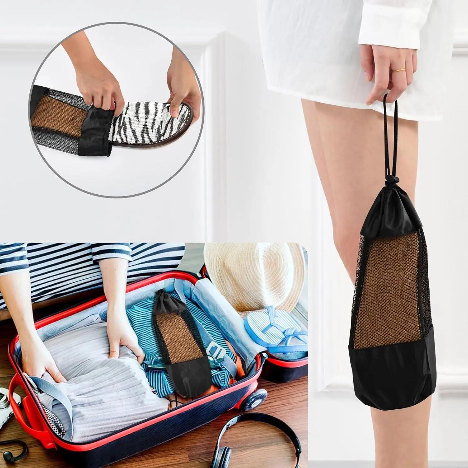 Women Men House Slippers Open Toes Travel Shoes Zebra Print for Bathroom Pool Hotel Spa Beach