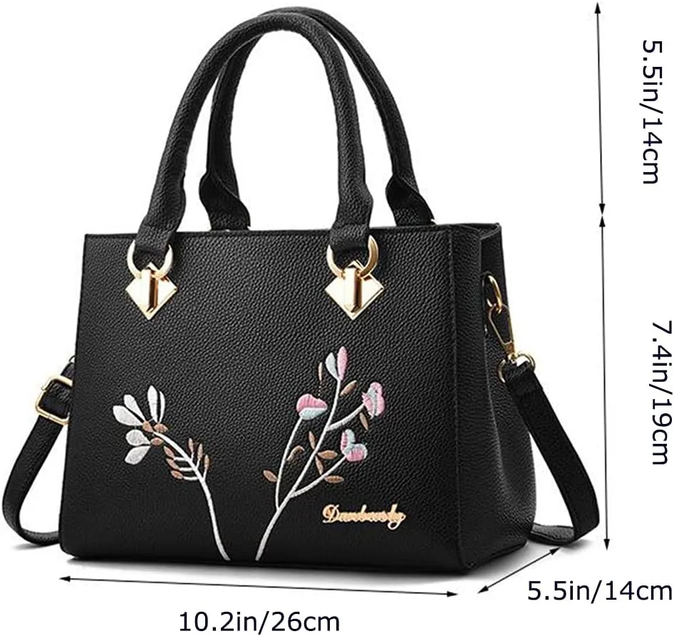 Women Synthetic PU Leather Fashion Embroidered Ladies Handbag Casual Totes Shoulder Crossbody Bag