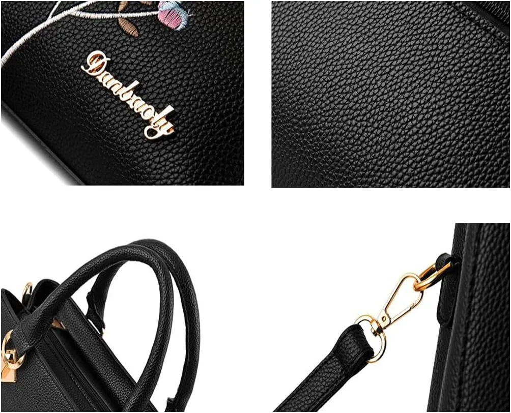 Women Synthetic PU Leather Fashion Embroidered Ladies Handbag Casual Totes Shoulder Crossbody Bag