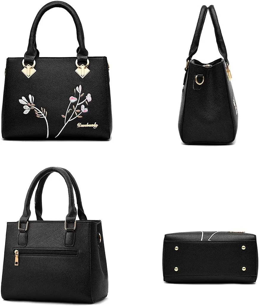 Women Synthetic PU Leather Fashion Embroidered Ladies Handbag Casual Totes Shoulder Crossbody Bag
