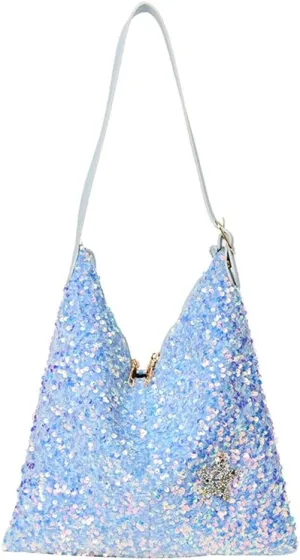 Womens Fashion Bucket Shoulder Bag Y2k Sparkly Glitter Sequin Purse Large Totes Top Handle Satchel Party