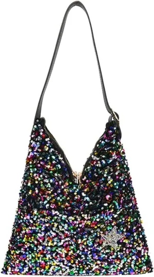 Womens Fashion Bucket Shoulder Bag Y2k Sparkly Glitter Sequin Purse Large Totes Top Handle Satchel Party