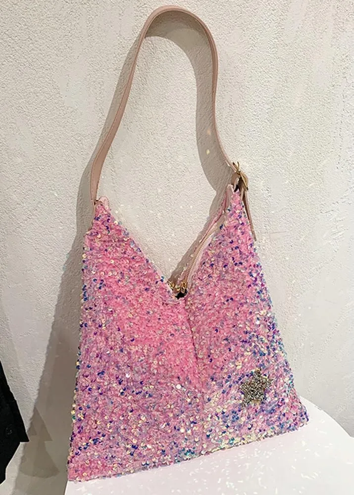 Womens Fashion Bucket Shoulder Bag Y2k Sparkly Glitter Sequin Purse Large Totes Top Handle Satchel Party