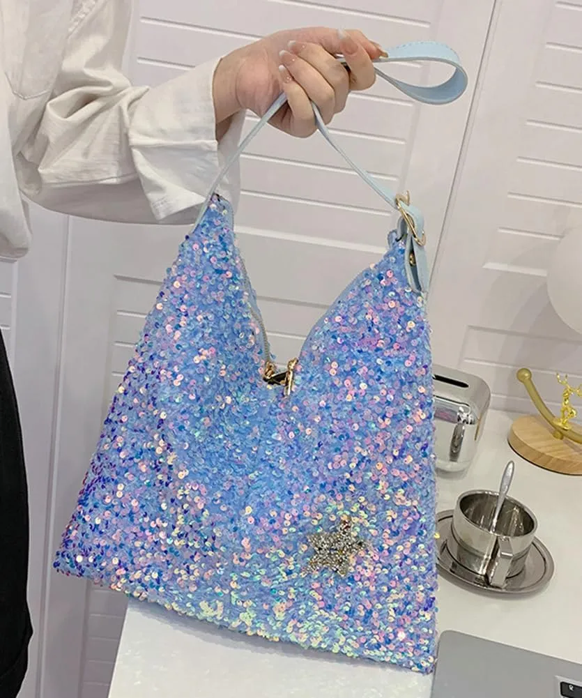 Womens Fashion Bucket Shoulder Bag Y2k Sparkly Glitter Sequin Purse Large Totes Top Handle Satchel Party