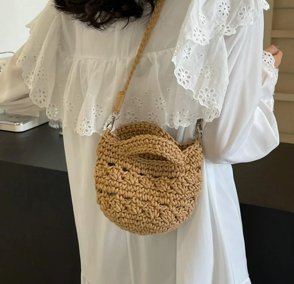Women's Fashion Cotton Rope Purse Hand-woven Shoulder Crossbody Bag Casual Small Totes Cute Beach Vacation Net Bag