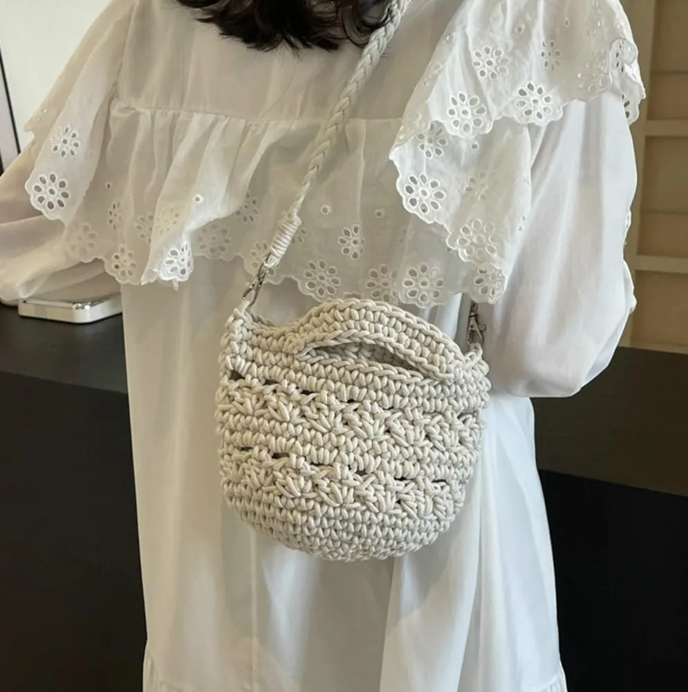 Women's Fashion Cotton Rope Purse Hand-woven Shoulder Crossbody Bag Casual Small Totes Cute Beach Vacation Net Bag