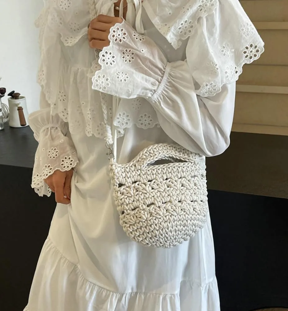 Women's Fashion Cotton Rope Purse Hand-woven Shoulder Crossbody Bag Casual Small Totes Cute Beach Vacation Net Bag