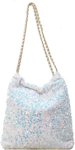 Womens Fashion Shoulder Bag Y2k Sparkly Glitter Sequin Purse Large Totes Top Handle Satchel with Chain Party
