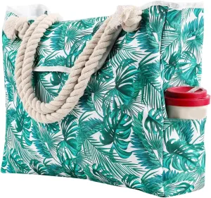 Women's Foreign Trade Multifunctional Single Shoulder Canvas Shopping Bags Leisure Vacation Beach Bag (Green, One Size)