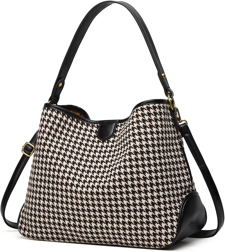 Women's Knitted Shoulder Crossbody Bag Fashion Checkered Handbag Large Totes Casual Work Top Handle Purse