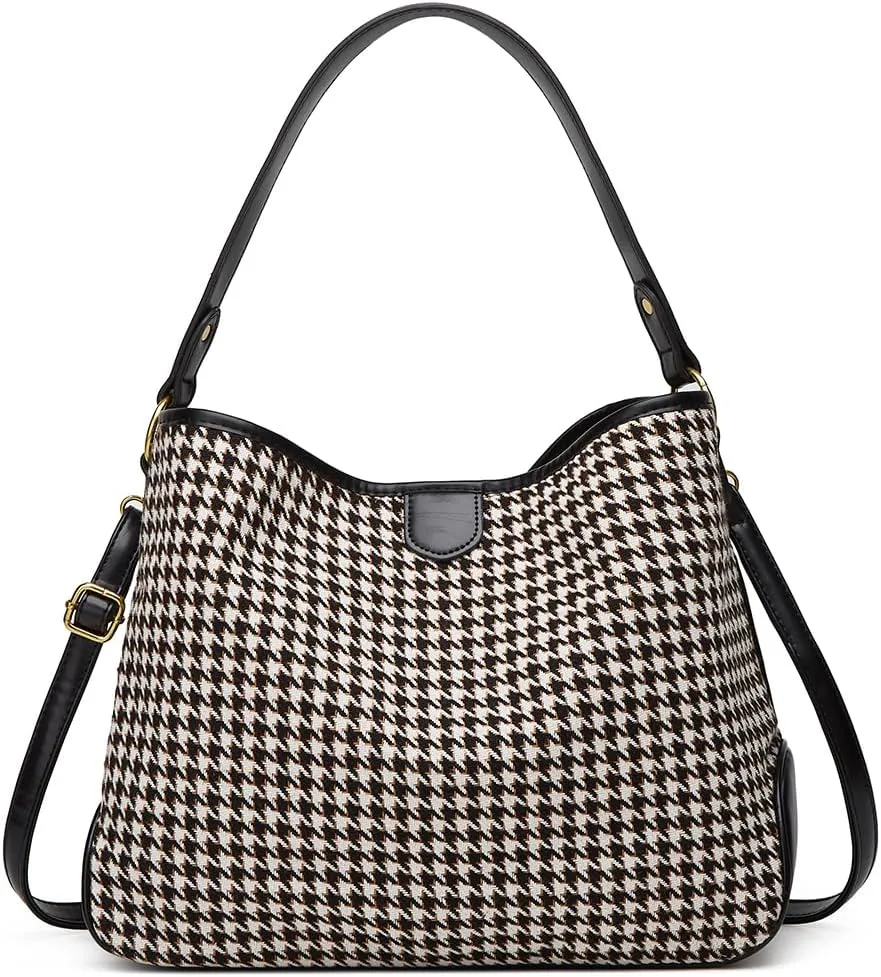 Women's Knitted Shoulder Crossbody Bag Fashion Checkered Handbag Large Totes Casual Work Top Handle Purse