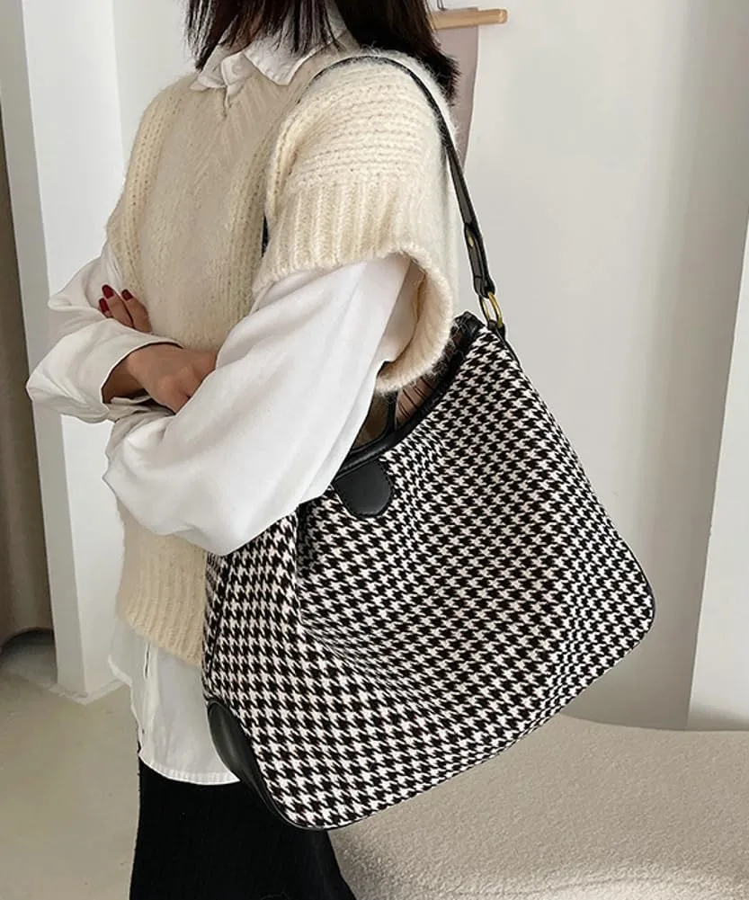 Women's Knitted Shoulder Crossbody Bag Fashion Checkered Handbag Large Totes Casual Work Top Handle Purse