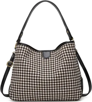 Women's Knitted Shoulder Crossbody Bag Fashion Checkered Handbag Large Totes Casual Work Top Handle Purse
