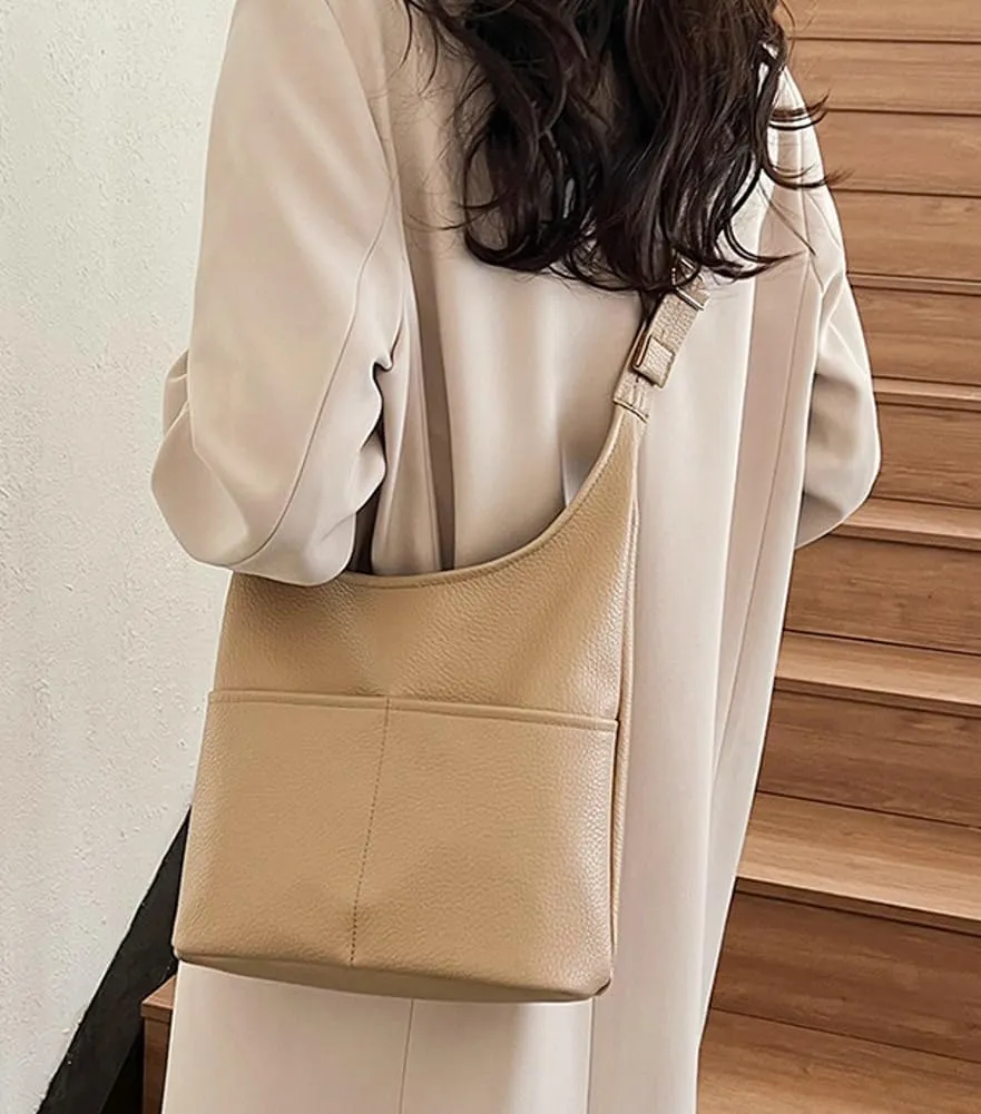 Women's Soft PU Leather Shoulder Crossbody Bag Large Bucket Totes Fashion Handbag Purse Top Handle Bag