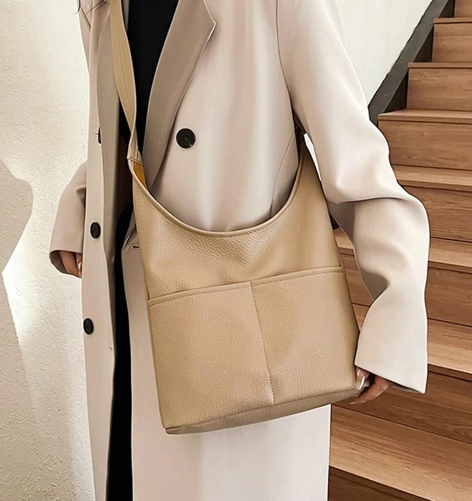 Women's Soft PU Leather Shoulder Crossbody Bag Large Bucket Totes Fashion Handbag Purse Top Handle Bag