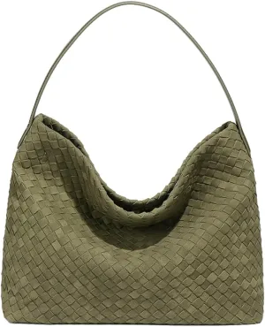 Woven Bags Women Slouchy Woven Suede Tote Bag Trendy Suede Hobo Purse Vintage Satchels Handbag for Work Travel