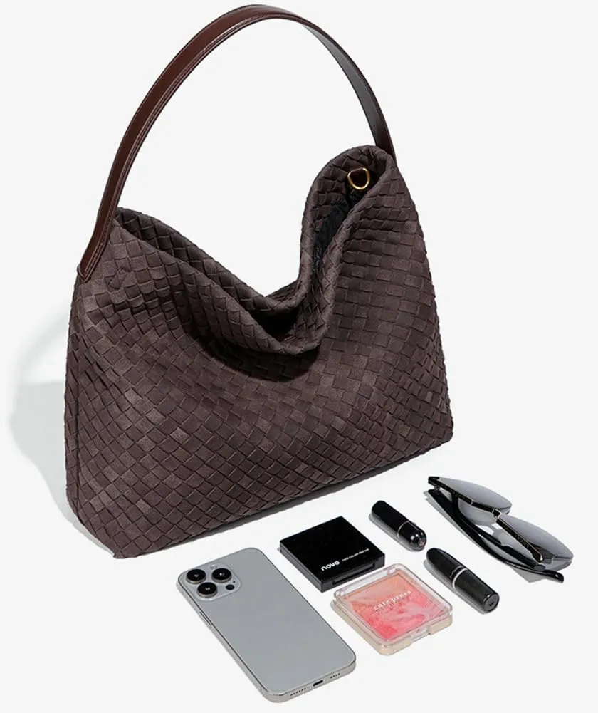 Woven Bags Women Slouchy Woven Suede Tote Bag Trendy Suede Hobo Purse Vintage Satchels Handbag for Work Travel