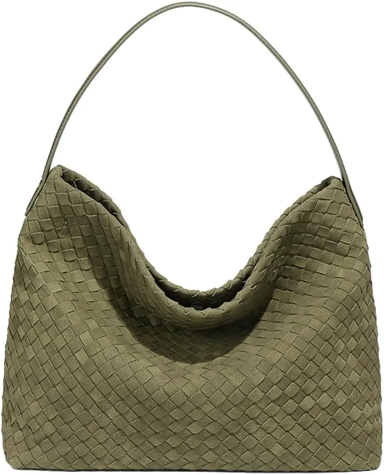 Woven Bags Women Slouchy Woven Suede Tote Bag Trendy Suede Hobo Purse Vintage Satchels Handbag for Work Travel