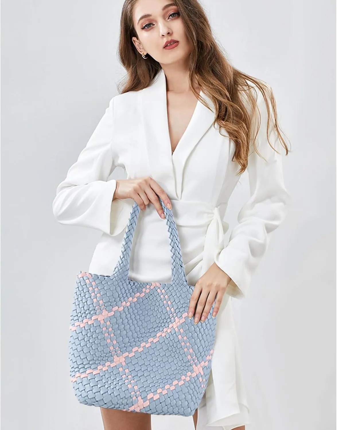 Woven Handbag for Women Top Handle Shoulder Bag Vegan Leather Shopper Bag Large Travel Totes Summer Beach Tote Bags