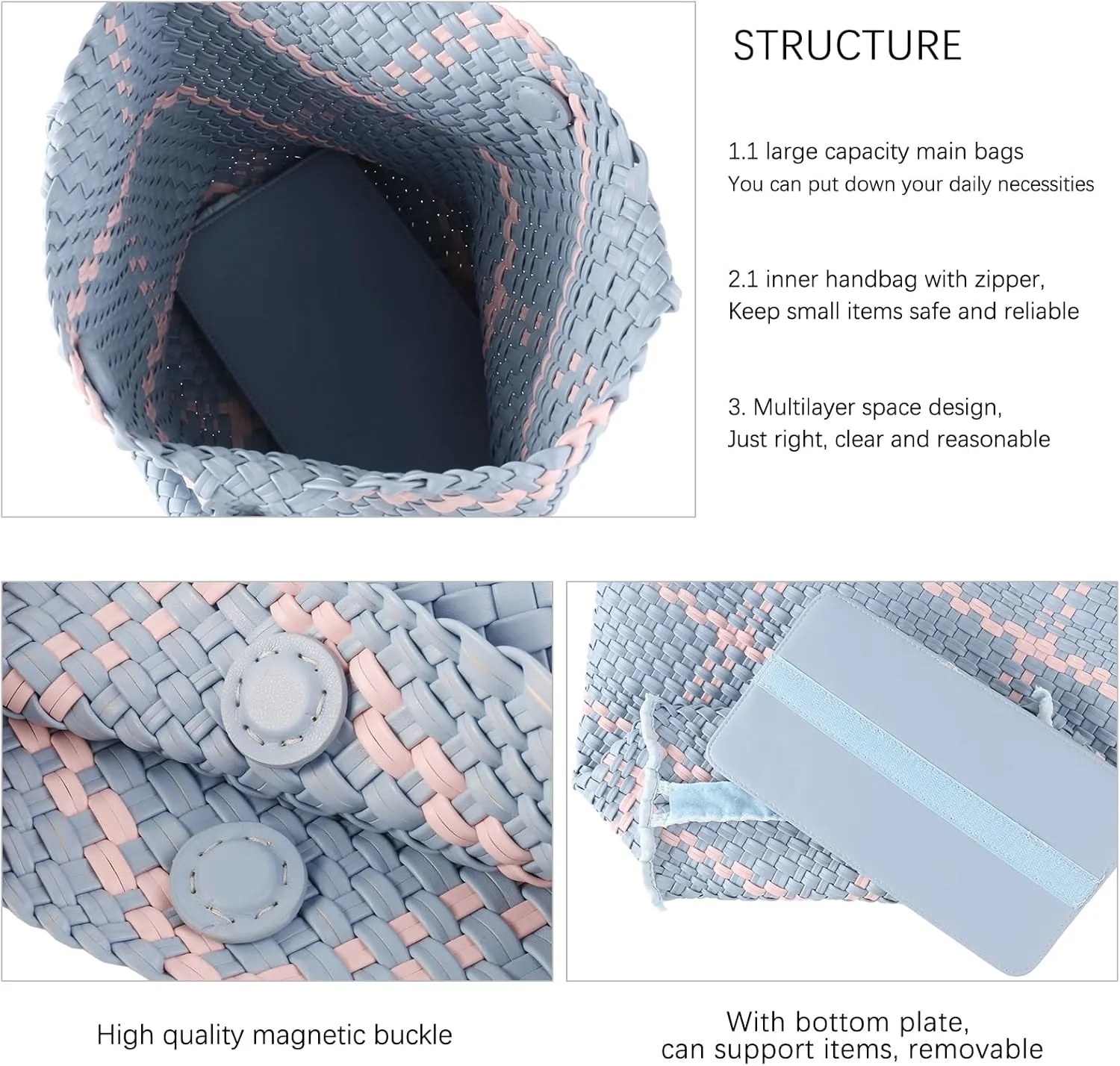 Woven Handbag for Women Top Handle Shoulder Bag Vegan Leather Shopper Bag Large Travel Totes Summer Beach Tote Bags