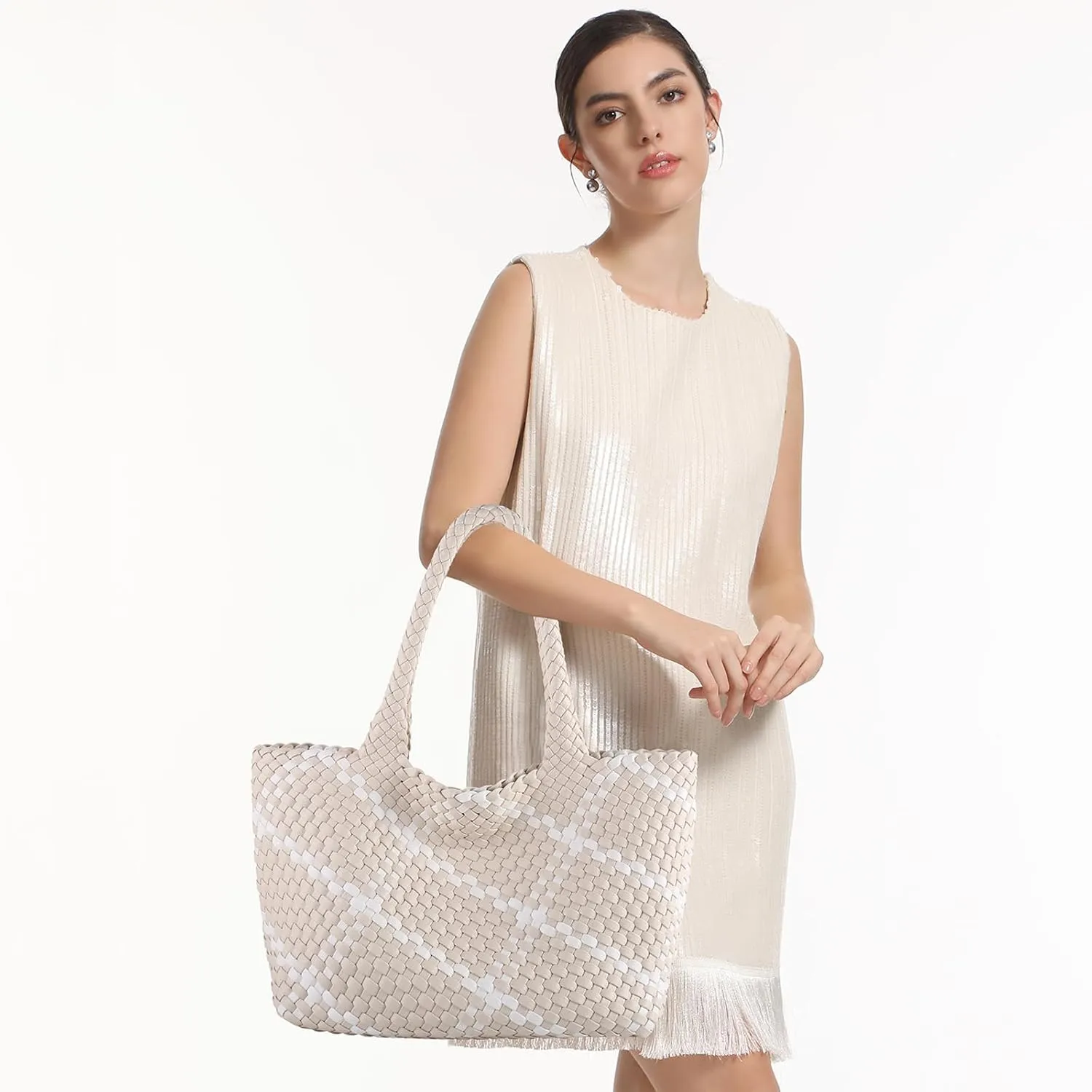Woven Tote Bag Womens Purse Vegan Leather Shoulder Handbags Fashion Summer Beach Tote Bags Large Travel Totes