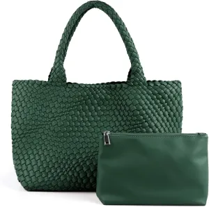 Woven Tote Bag Womens Purse Vegan Leather Shoulder Handbags Fashion Summer Beach Tote Bags Large Travel Totes