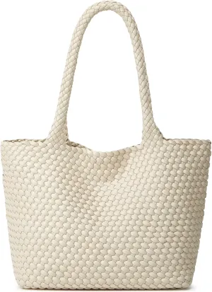 Woven Tote Bag Womens Purse: Vegan Leather Shoulder Handbags - Fashion Summer Beach Tote Bags - Large Travel Totes