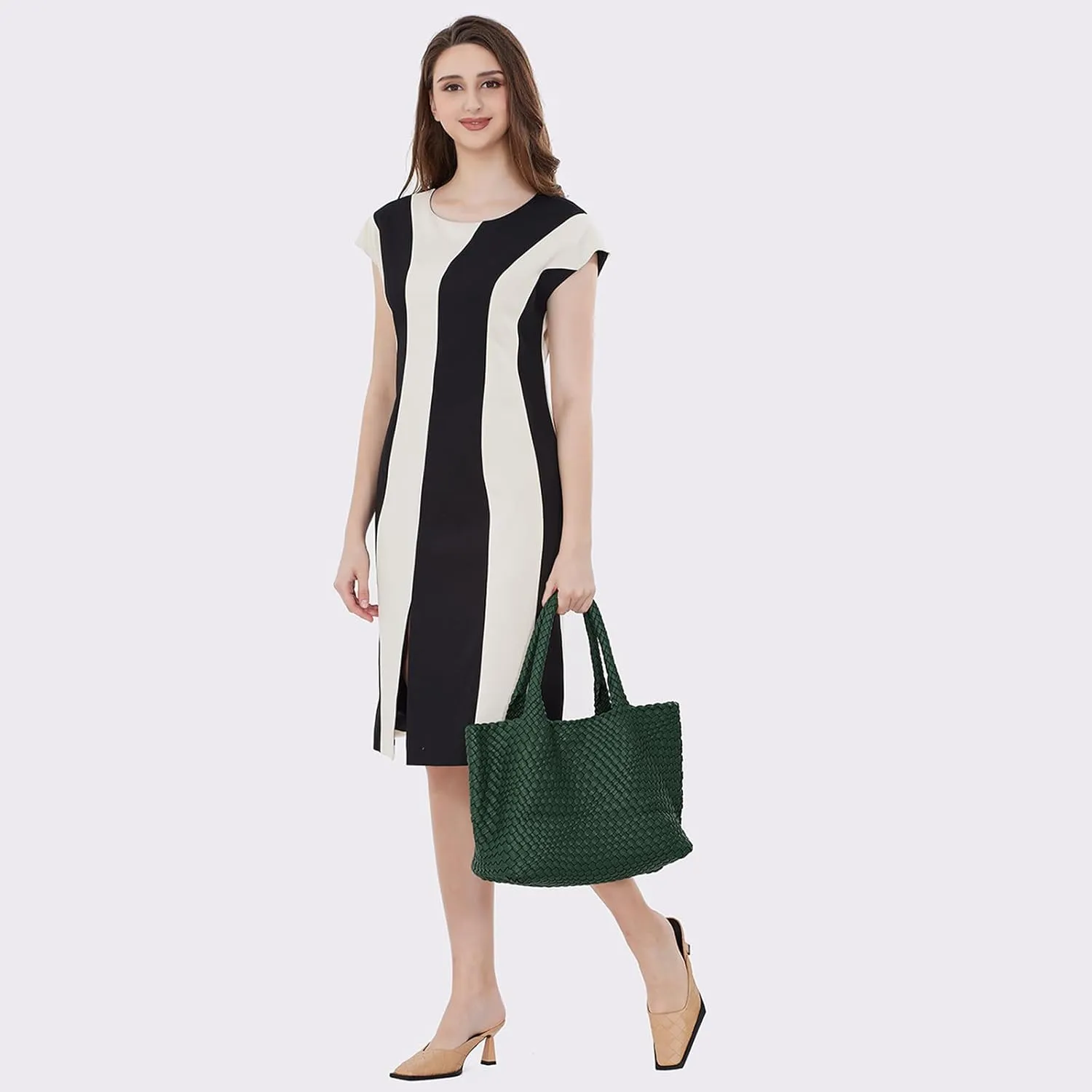 Woven Tote Bag Womens Purse Vegan Leather Shoulder Handbags Fashion Summer Beach Tote Bags Large Travel Totes