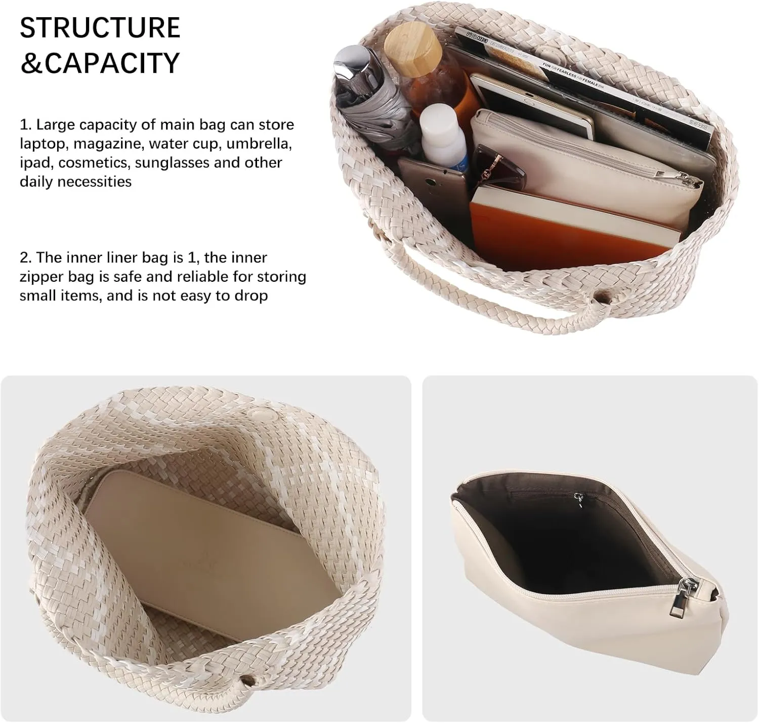 Woven Tote Bag Womens Purse Vegan Leather Shoulder Handbags Fashion Summer Beach Tote Bags Large Travel Totes