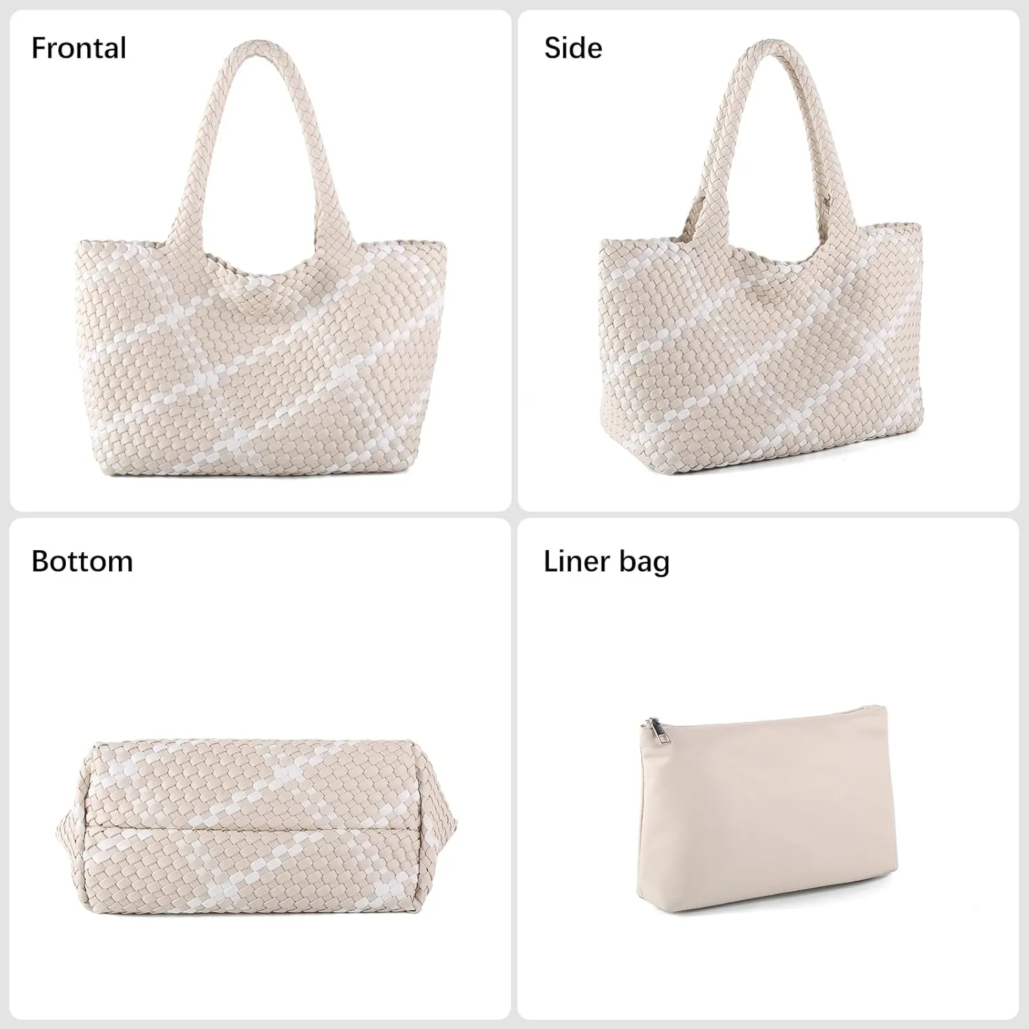 Woven Tote Bag Womens Purse Vegan Leather Shoulder Handbags Fashion Summer Beach Tote Bags Large Travel Totes