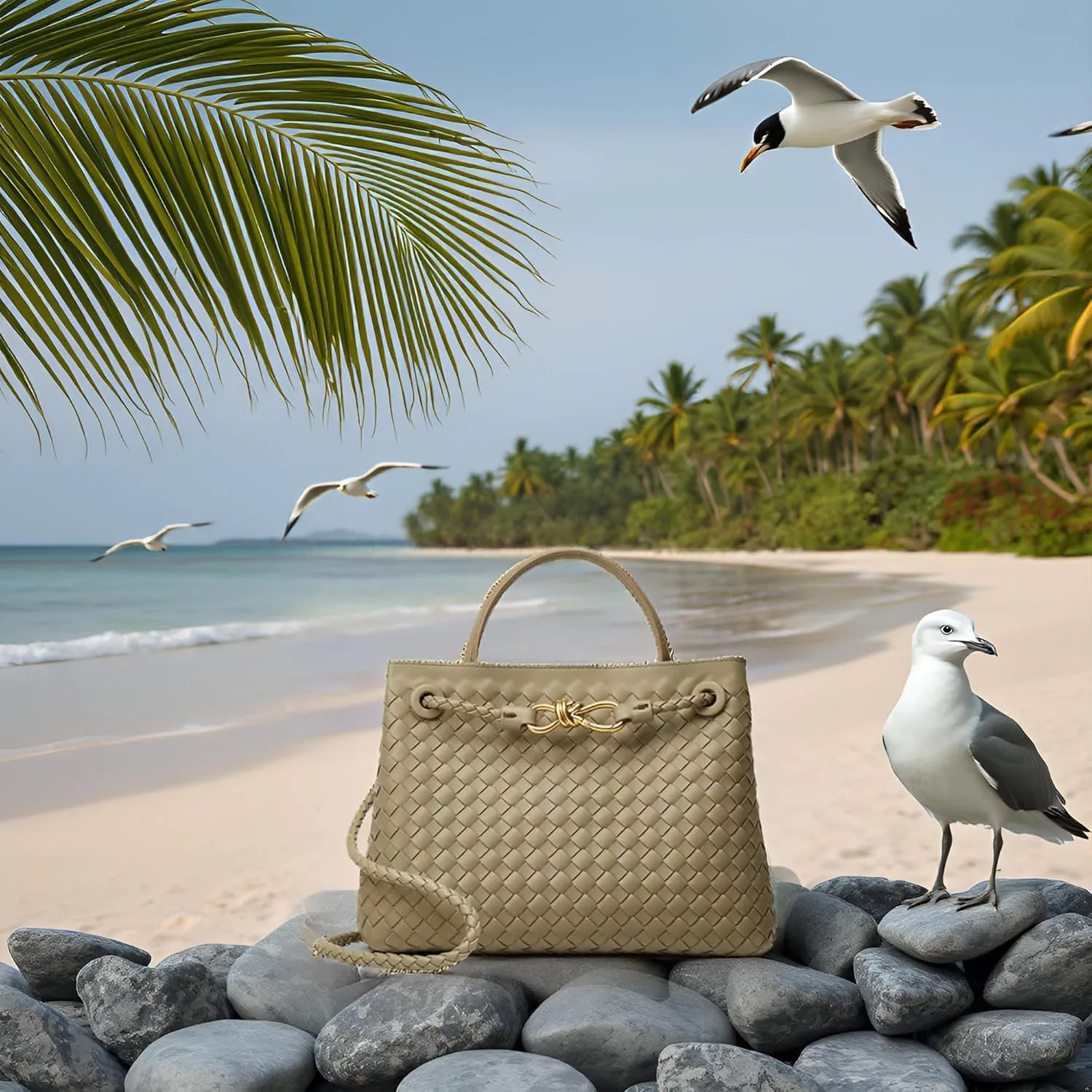 Woven Tote Bag Womens Purse: Vegan Leather Shoulder Handbags - Fashion Summer Beach Tote Bags - Large Travel Totes