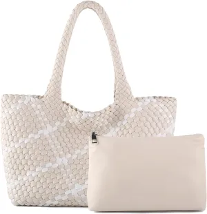 Woven Tote Bag Womens Purse Vegan Leather Shoulder Handbags Fashion Summer Beach Tote Bags Large Travel Totes
