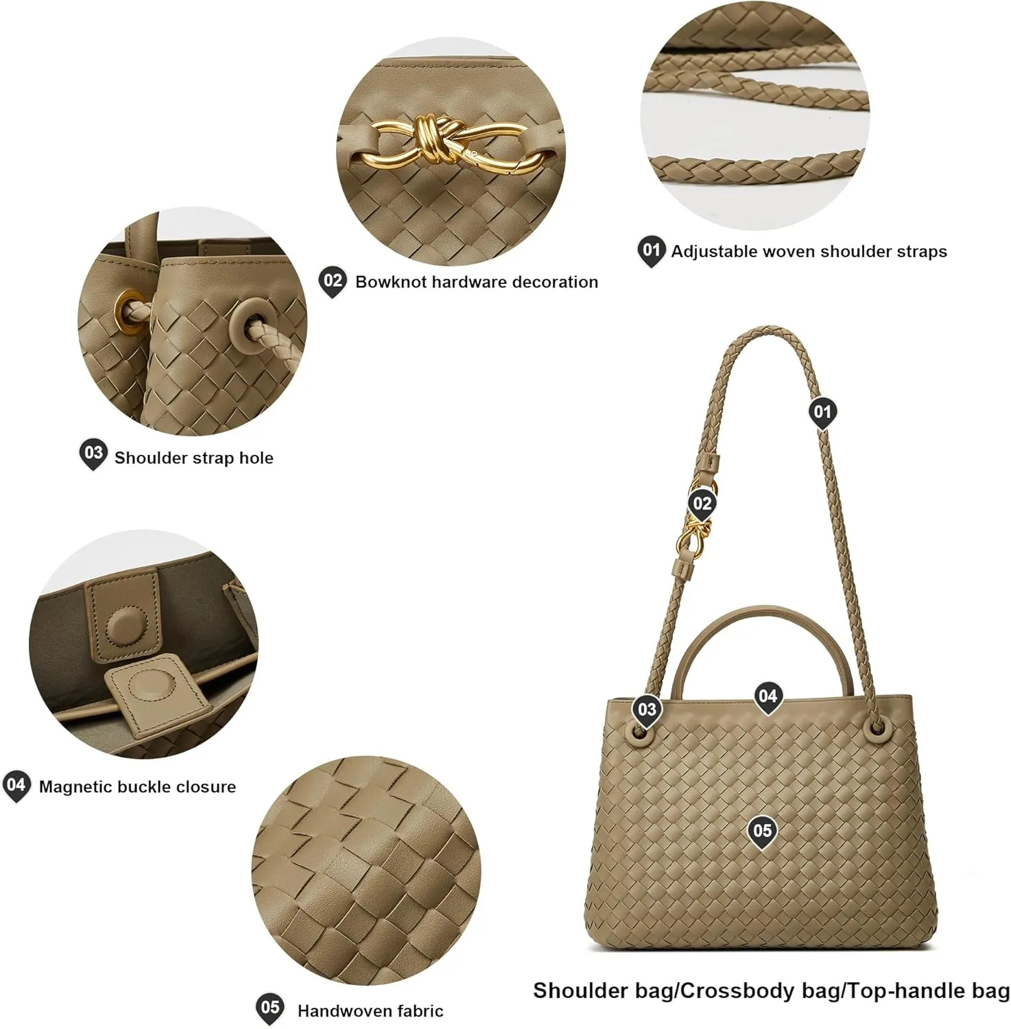 Woven Tote Bag Womens Purse: Vegan Leather Shoulder Handbags - Fashion Summer Beach Tote Bags - Large Travel Totes