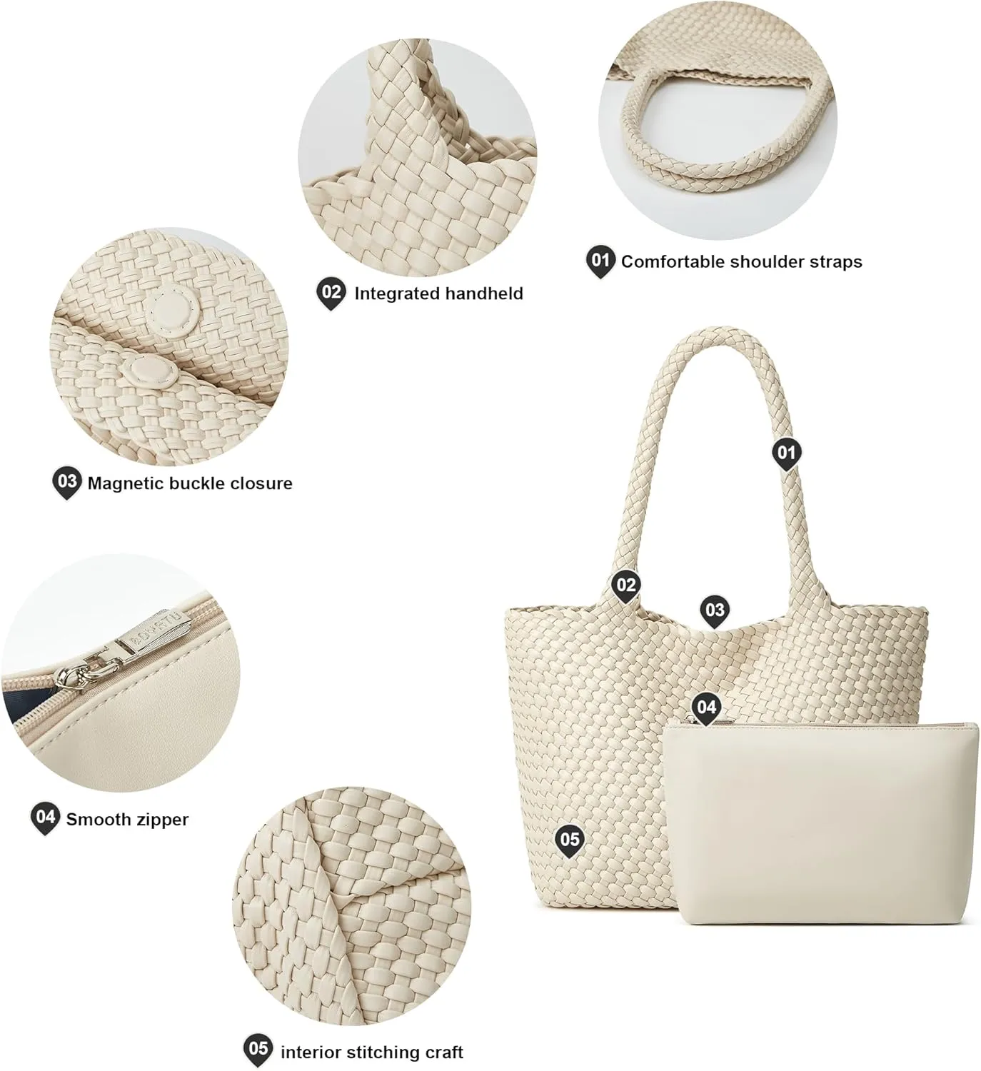 Woven Tote Bag Womens Purse: Vegan Leather Shoulder Handbags - Fashion Summer Beach Tote Bags - Large Travel Totes