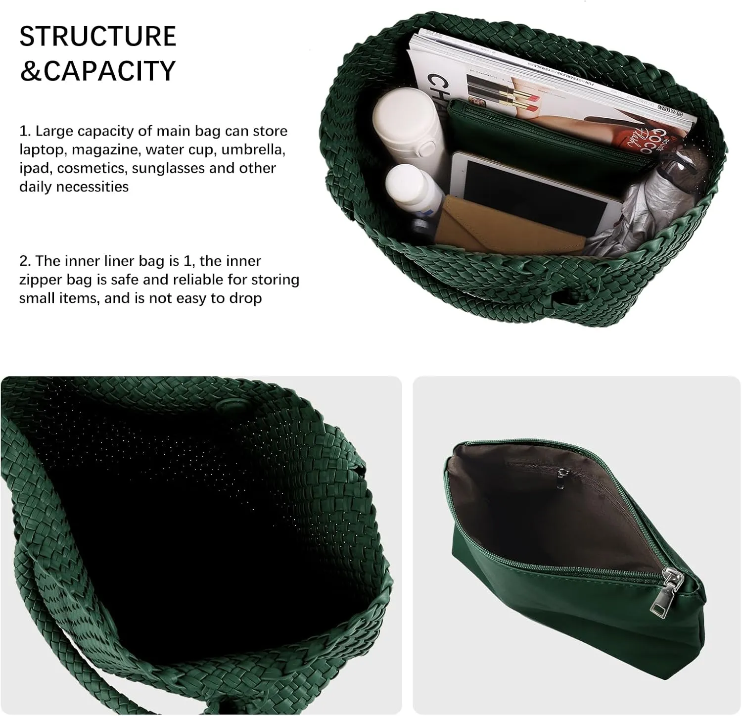 Woven Tote Bag Womens Purse Vegan Leather Shoulder Handbags Fashion Summer Beach Tote Bags Large Travel Totes